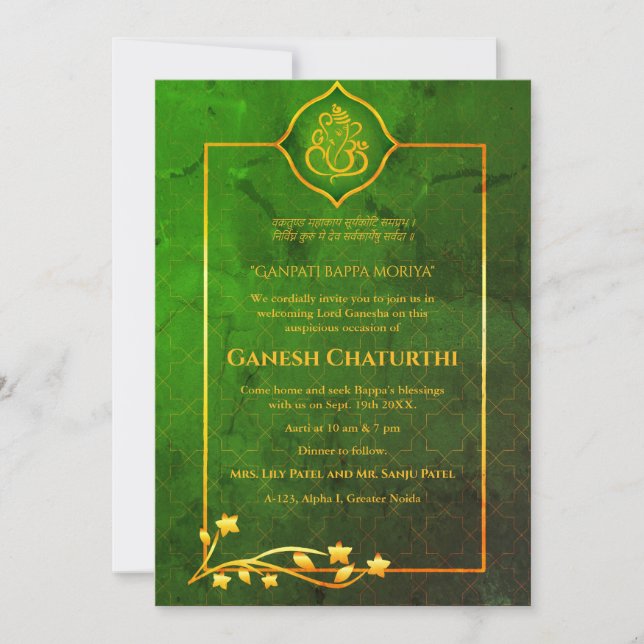 Invitation Ganesh Chaturthi Puja Royal Golden (Devant)