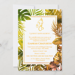 Invitation Ganesh Chaturthi Puja Tropical Feuilleté Minimal