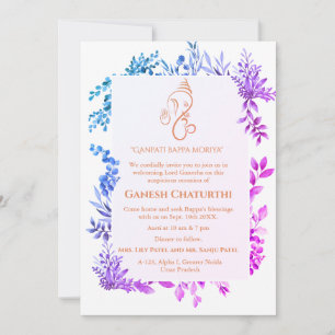 Invitation Ganesh Chaturthi Puja Tropical Feuilleté Minimal