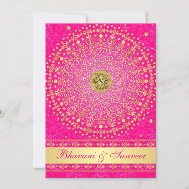 Invitation Ganesh hindou rose, manuscrits d'or inviter 2 (Devant)