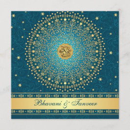 Invitation Ganesh indou Teal, or met en rouleau l'invitation