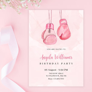 Invitation Gants de boxe roses anniversaire