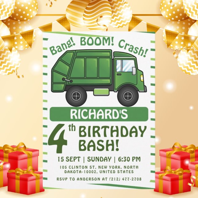 Invitation Garbage Truck Jour de la fête des enfants à thème (Créateur téléchargé)