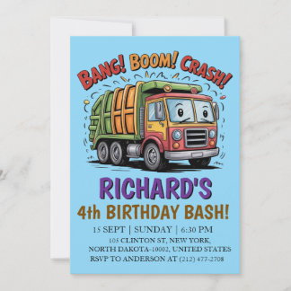 Invitation Garbage Truck Themed Kids Trash Party Birthday