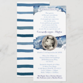 Invitation Garçon 1er Anniversaire Baptême Bleu Nautique, esp