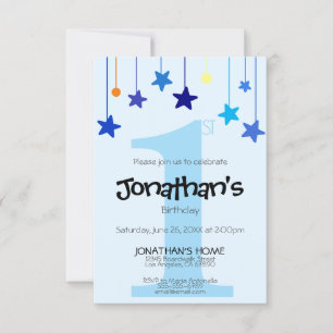 Invitation Garçon 1er anniversaire Cool Light Blue Stars 