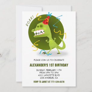 Invitation Garçon 1er anniversaire dinosaure t rex pour les e