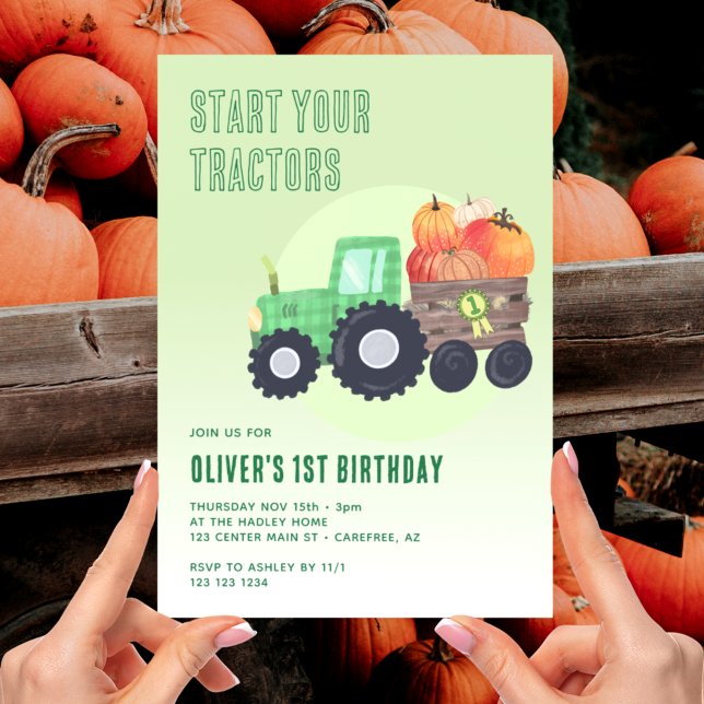 Invitation Garçon 1er anniversaire tracteur citrouille automn (Créateur téléchargé)