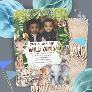 Invitation Garçon 1er anniversaire Wild One Twins Photo anniv