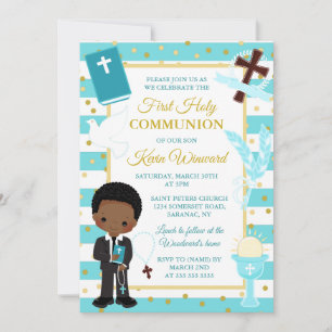 Invitation Garçon afro-américain avec rayure bleue pour la pr