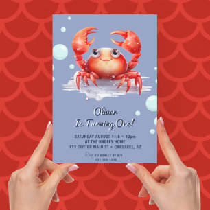 Invitation Garçon anniversaire joli crabe rouge 1 an