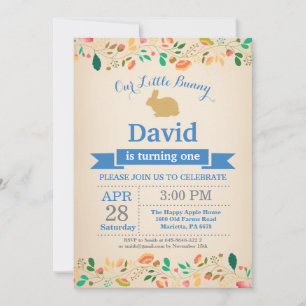 Invitation Garçon anniversaire lapin oeuf de Pâques 1er Premi