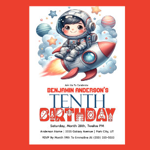 Invitation Garçon astronaute de fusée, 10e anniversaire