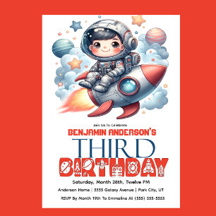 Invitation Garçon astronaute de fusée, 3e anniversaire