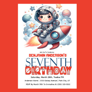Invitation Garçon astronaute de fusée, 7e anniversaire