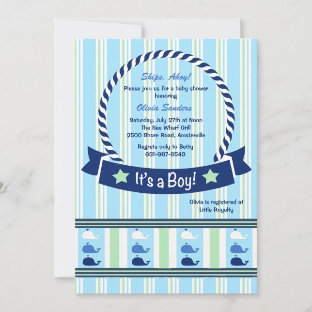 Invitation Garçon - Baby shower frontalier de baleine Invitat (Devant)