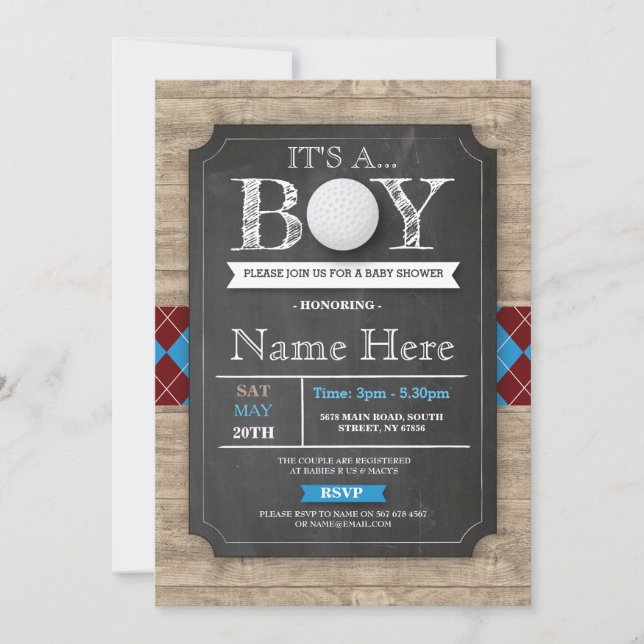 Invitation Garçon Baby shower Golf Ball Jacquard Chalk Invita (Devant)