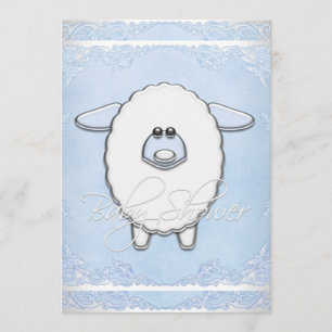 Invitation Garçon Baby Shower Mouton Bleu Doux