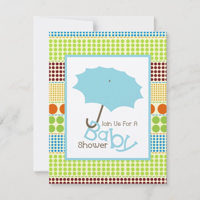 Invitation Garçon Baby shower Parapluie Bleu & Pots Boho (Devant)