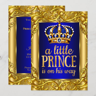 Invitation Garçon Baby shower Royal Prince or bleu