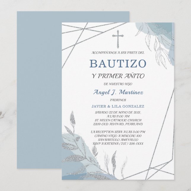 Invitation Garçon Baptême Espagnol (Devant / Derrière)