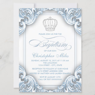 Invitation Garçon Baptême Prince Argent Bleu