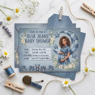 Invitation Garçon Bébé Shower en Jean Rustique Fleur de Margu