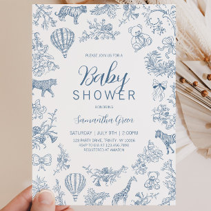 Invitation Garçon Bleu Chinoiserie Safari Baby Shower
