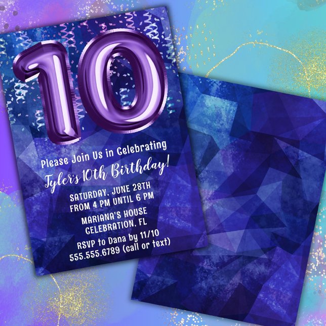 Invitation Garçon bleu violet 10e anniversaire (Créateur téléchargé)