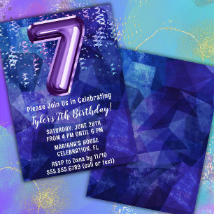 Invitation Garçon Bleu Violet 7e Anniversaire