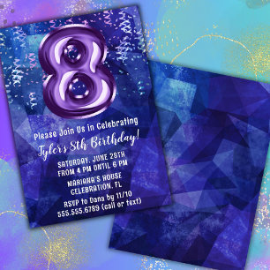 Invitation Garçon Bleu Violet 8e Anniversaire