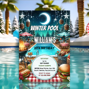 Invitation garçon bruh Barbeque Winter Pool Party 13e anniver
