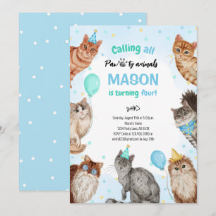 Invitation Garçon Chat Pawty Animaux Anniversaire