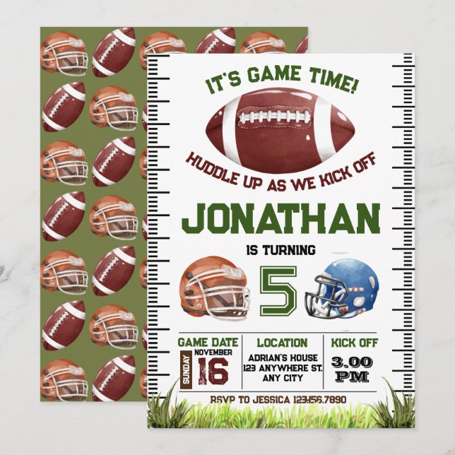 Invitation Garçon d'anniversaire de football (Devant / Derrière)