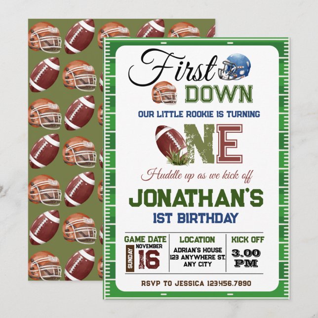 Invitation Garçon d'anniversaire de football (Devant / Derrière)