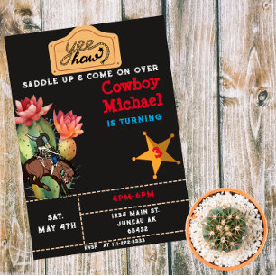 Invitation Garçon d'anniversaire Enfants Cactus Far West