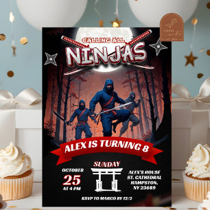 Invitation Garçon d'anniversaire Ninja Warrior Kids