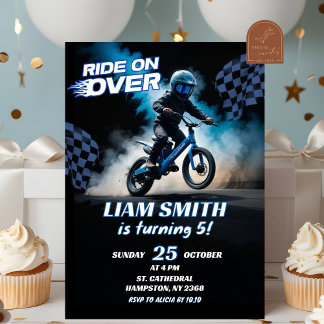 Invitation Garçon d'anniversaire vélo de course BMX bleu