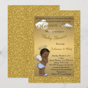 Invitation Garçon de baby shower, Afro-américain, ange de
