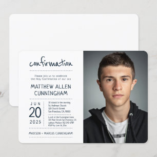 Invitation Garçon de confirmation Moderne + Simple Photo