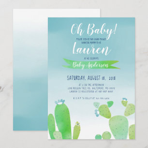 Invitation Garçon de couleur d'eau de baby shower de cactus -