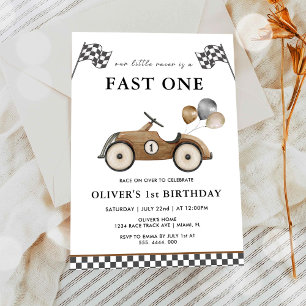 Invitation Garçon de course marron rapide un 1er anniversaire
