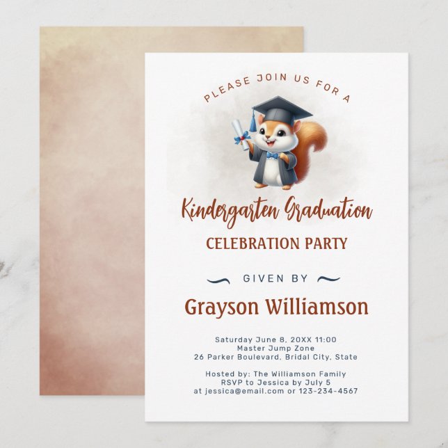 Invitation Garçon de jardin d'enfants Écureuil de graduation (Devant / Derrière)