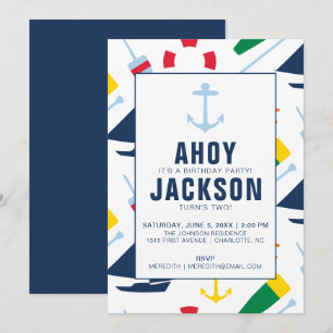 Invitation Garçon de la fête d'anniversaire de Preppy Nautica