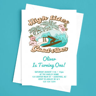 Invitation Garçon de planche de surf de plage tropicale 1er a