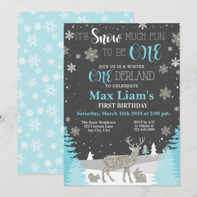 Invitation Garçon de premier anniversaire d'hiver ONEderland (Devant / Derrière)