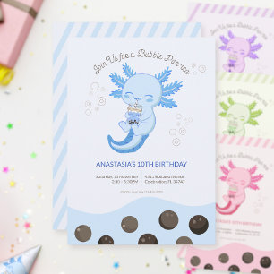 Invitation Garçon de thé aux bulles de bubble boba Axolotl bl