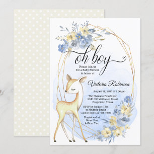 Invitation Garçon Deer Oh Boy Baby Baby shower beige bleu