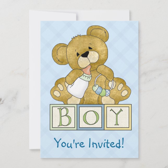 Invitation Garçon d'ours de nounours de baby shower (Devant)