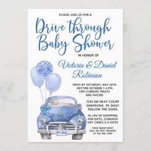 Invitation Garçon Drive Through Covid Baby Shower Voiture